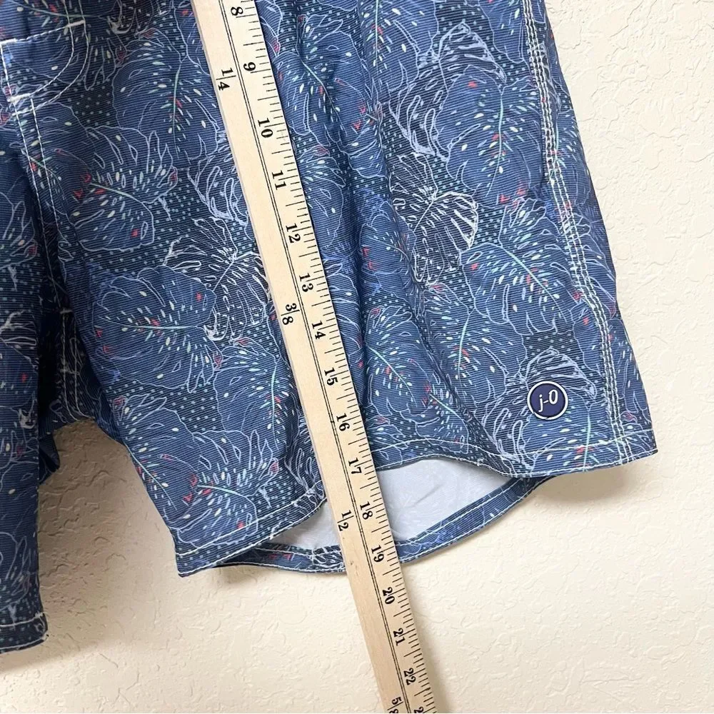 Johnnie O Swim Trunks Mens Size XL Beach Lined Blue Leaf Print Swim - Picture 2 of 7